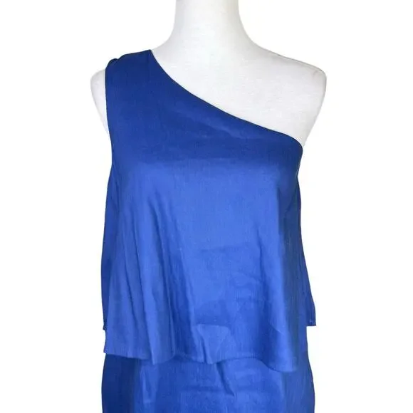 Antonio Melani NWT Dark Blue Linen Blend One Shoulder Overlay Sheath Dress - Picture 3 of 10